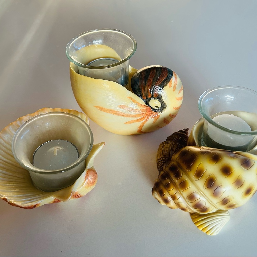Seashell Glass Votive Candle Holders - Set of 3
